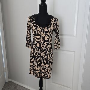 Enfocus Studio Black and Cream Swirl Mini Dress